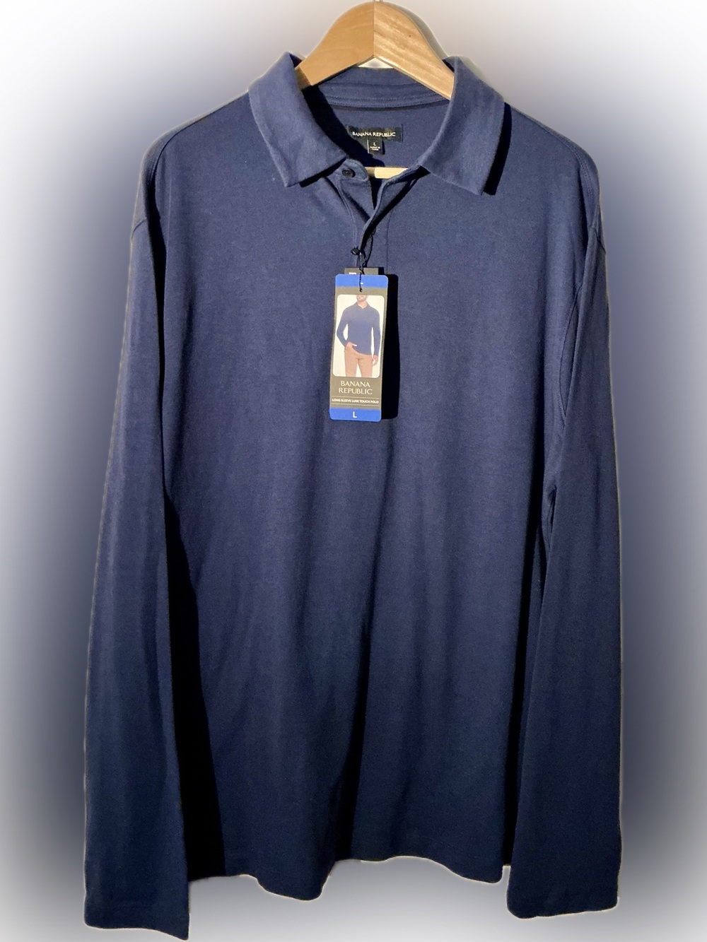 NWT Banana Republic Men's Large Long-Sleeve Cotton Polo Navy Preppy